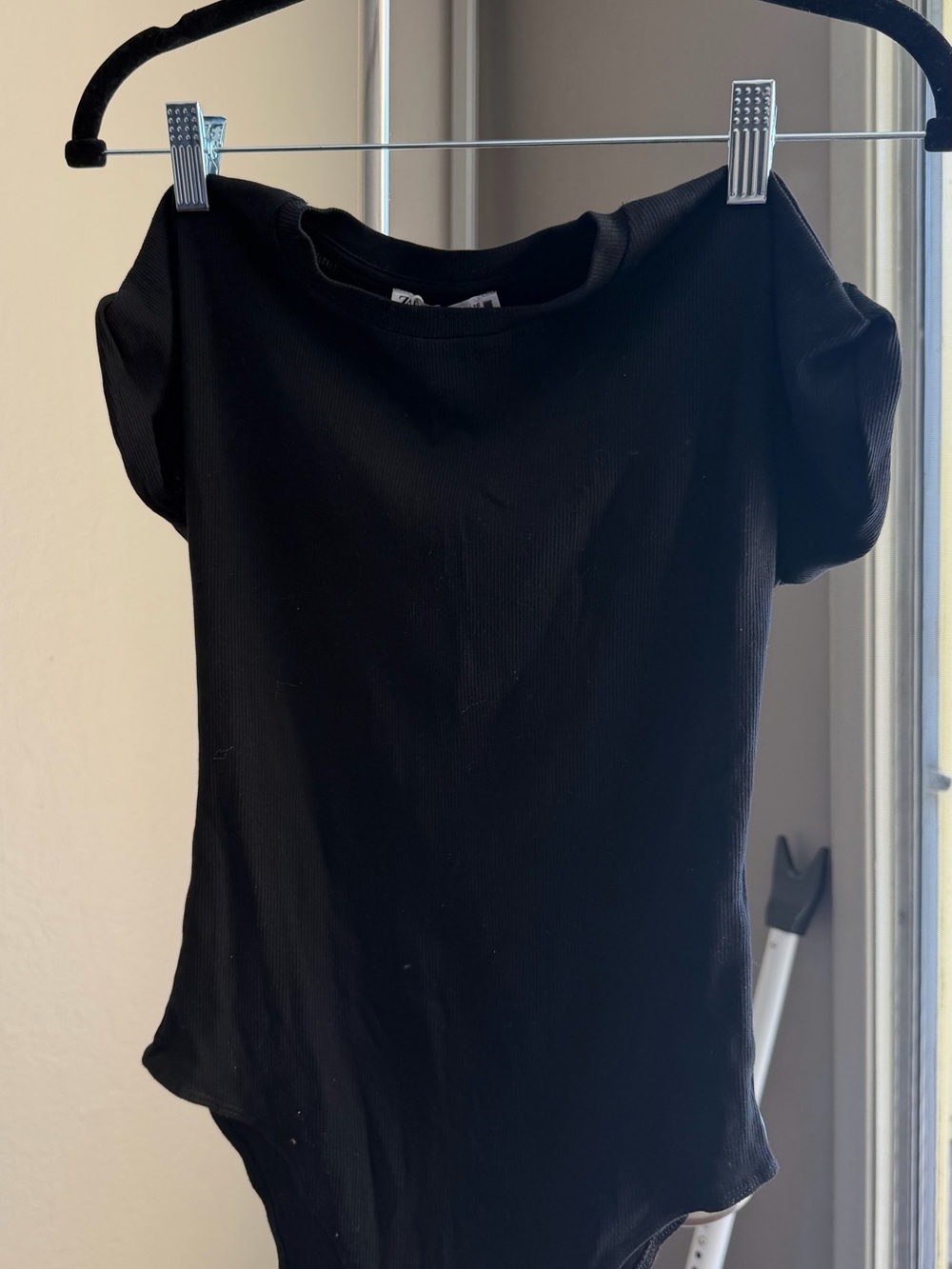 Zara Black Short-Sleeve Ribbed Bodysuit
